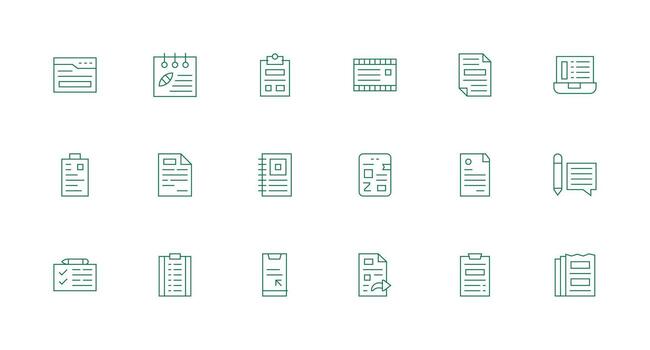 Notes Design Icons featuring 18 in Minimal Line Style Professional Icon Pack for Development Work vector
