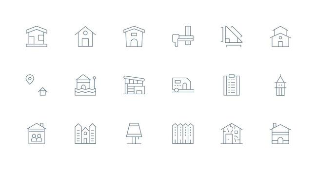Minimal Line Style Dwelling Icons with 18 Vectors Multi-Purpose Icon Set