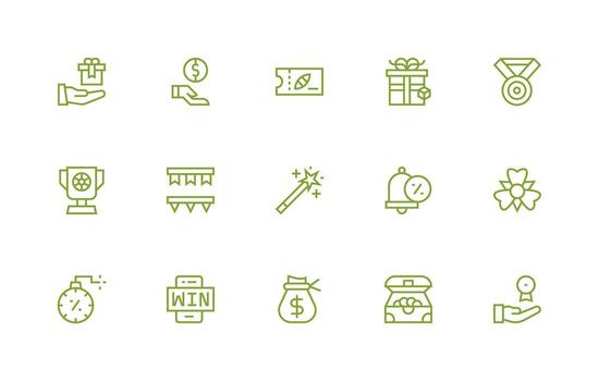 15 Regular Line Icons for Reward Graphics Icon Pack for Various Themes vector