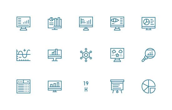 15 Regular Line Icons for Data Visualization Graphics Icon Pack for UI vector