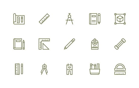15 Regular Line Vectors for Drafting Theme Sharp Icons for Presentations