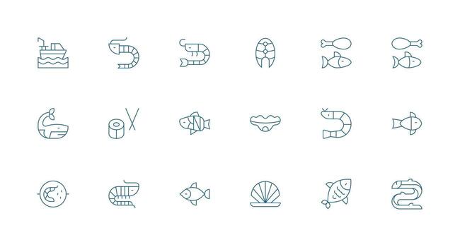 Seafood Icon Collection with 18 Minimal Line Designs Web and App Icon Pack Collection vector