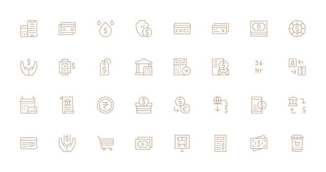 32 íconos para pago en Delgado línea formato interfaz icono colección para diario proyectos vector