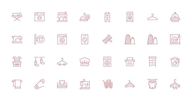 Delgado línea íconos desde ropa conjunto con 32 vectores íconos construido para visual consistencia paquete