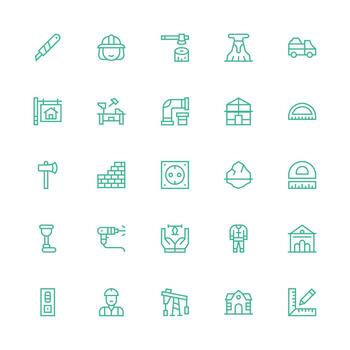 Medium Stroke Outline Icons from Construction Set with 25 Vectors Quick Access Icons for UI Development