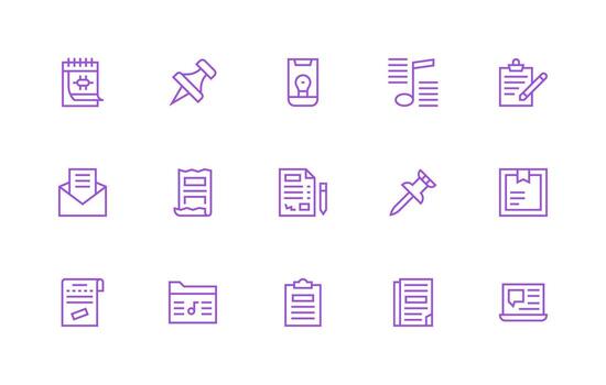 Regular Line Style Note Icons with 15 Vectors Editable Icon Collection