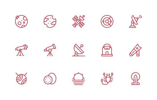 Regular Line Style Astronomy Icons with 15 Vectors Fully Editable Icon Set for Web