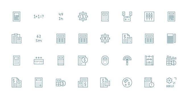 32 Thin Line Vectors for Calculation Theme UI and UX Focused Icon Collection