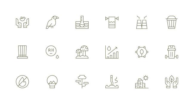 18 Minimal Line Vectors for Environmental Theme Detailed Icon Collection for Design Systems