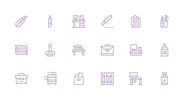 mínimo línea íconos desde oficina suministros conjunto con 18 vectores web y aplicación icono paquete colección