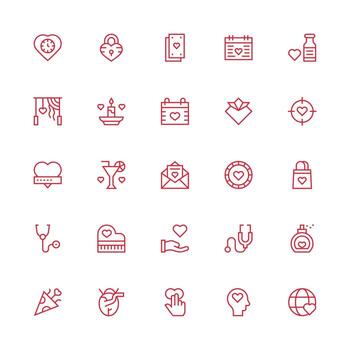 Medium Stroke Outline Style Heart Icons with 25 Vectors Functional Icon Series