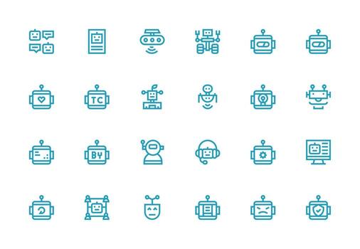 24 íconos para robot en grueso línea línea formato tablero icono serie vector