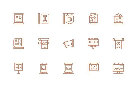 Regular Line Icons from Poster Set with 15 Vectors Interface Icon Collection