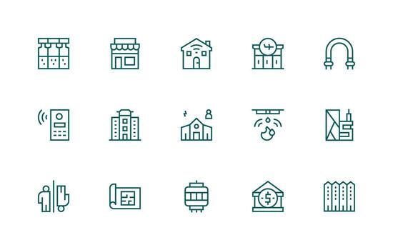 15 Building Icons in Regular Line Aesthetic Core Icon Collection for Daily Tasks vector