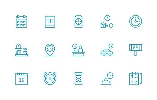 15 Schedule Icons in Regular Line Aesthetic Flat Icon Set vector