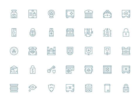 Vault featuring 35 Icons in Light Line Design Responsive Icon Set for Flexible Layouts vector