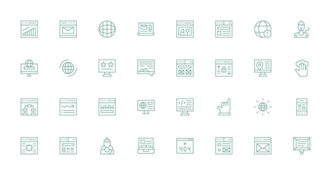 sitio web diseño íconos presentando 32 en Delgado línea estilo píxel Perfecto icono conjunto vector
