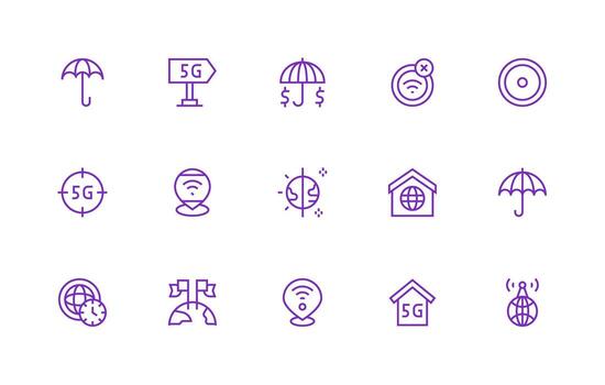 Coverage Set with 15 Regular Line Icons Lightweight Icon Series vector