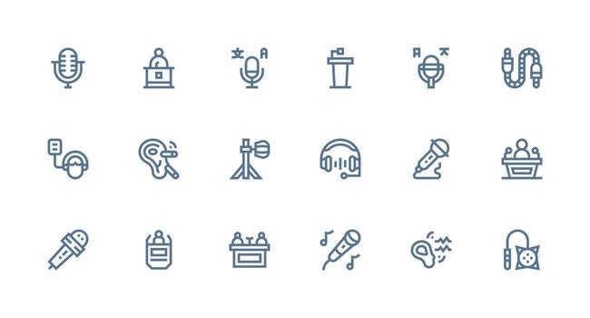 Microphone Set with 18 Strong Stroke Line Icons Light Icon Series vector