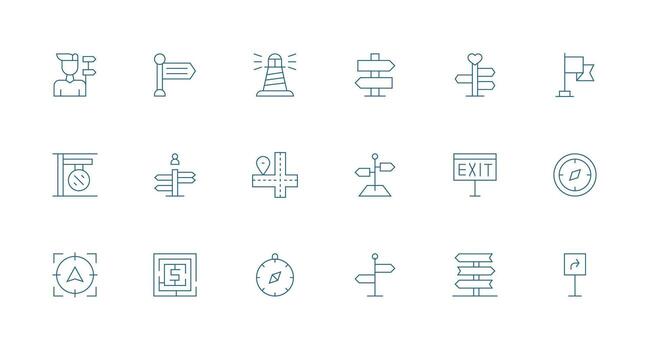 18 Wayfinding Icons in Minimal Line Aesthetic Organized Glyph Icons for Fast Design vector