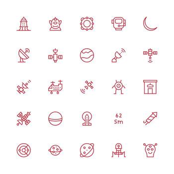 25 Medium Stroke Outline Style Icons from Space Collection Flexible Icon System for Web Interfaces vector