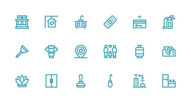 18 Strong Stroke Line Vectors for Home Theme Multi-Style Icons for Creative Projects