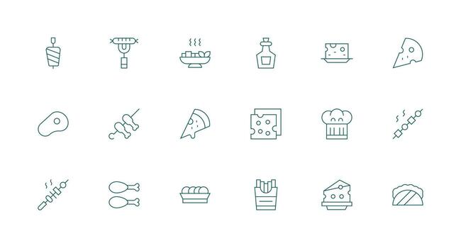 Appetizer Design Icons featuring 18 in Minimal Line Style Responsive Icon Set for Flexible Layouts vector