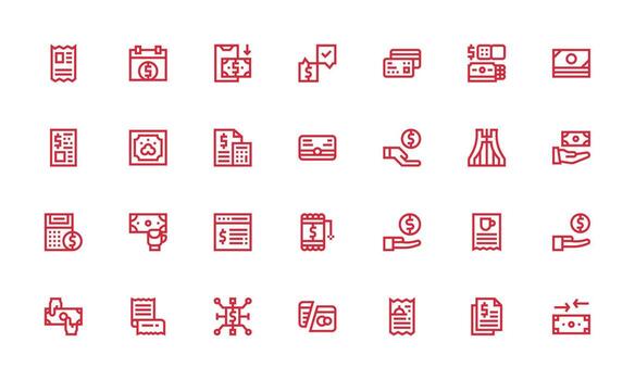 Bill Design Icons featuring 28 in Bold Line Style Lightweight Icon Series vector