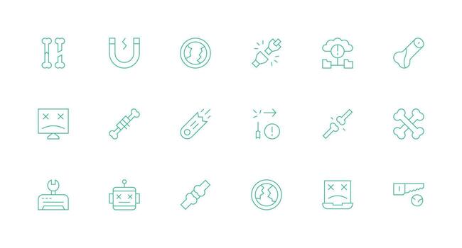 18 Broken Icons in Minimal Line Aesthetic UI Icon Set vector
