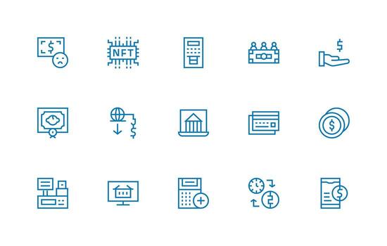 Transaction Icon Collection with 15 Regular Line Designs Sharp Icons for Presentations vector