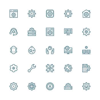 medio carrera contorno estilo configuración íconos con 25 vectores listo para la interfaz de usuario icono colección