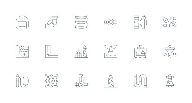 Pipeline including 18 Minimal Line Illustrations Interface Icon Collection for Daily Projects vector