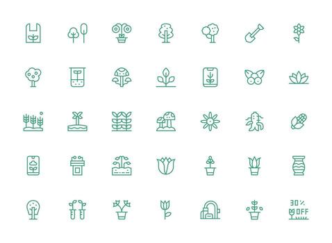 Plant featuring 35 Icons in Regular Clean Line Design Interface Icon Collection for Daily Projects vector