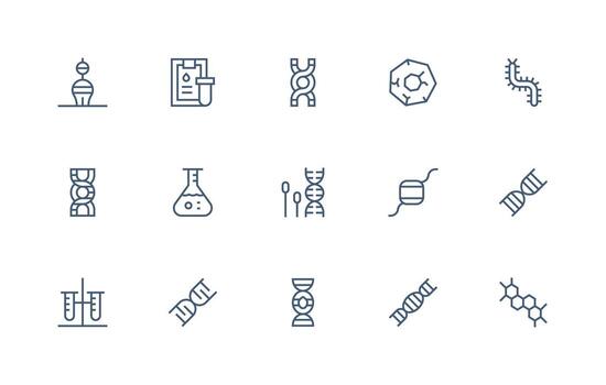 Biochemistry Design Icons featuring 15 in Regular Line Style Well-Structured Icons for Creative Use vector