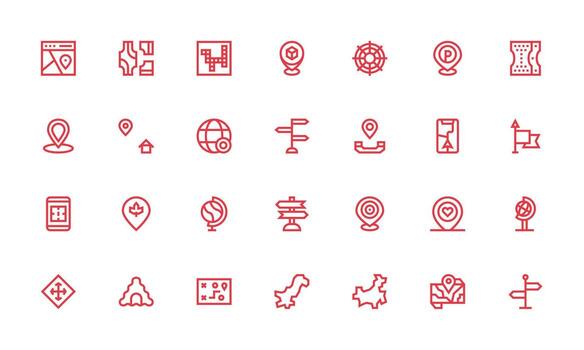 Map Visual Pack containing 28 Bold Line Icons Interface Icon Collection vector