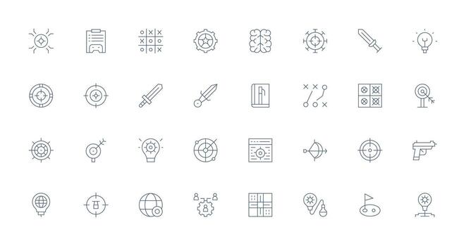 estrategia presentando 32 íconos en Delgado línea diseño mínimo icono conjunto para interfaz proyectos vector