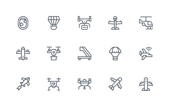 15 Icons for Aircraft in Regular Line Format Icons Built for Visual Consistency Pack vector