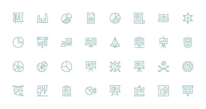 infografía icono conjunto con 32 Delgado línea gráficos tablero icono serie vector