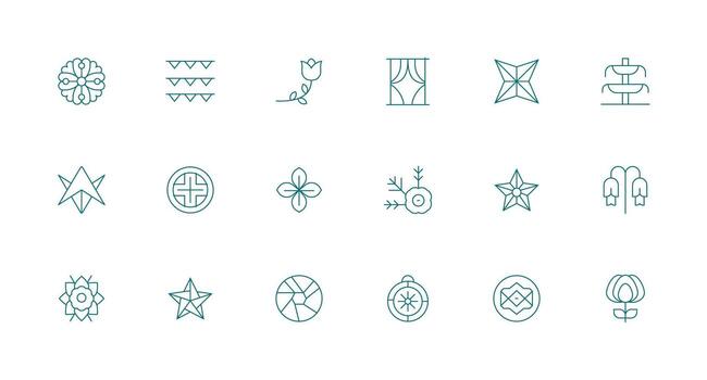 18 Decorative Element Icons in Minimal Line Aesthetic Detailed Icon Collection for Design Systems vector