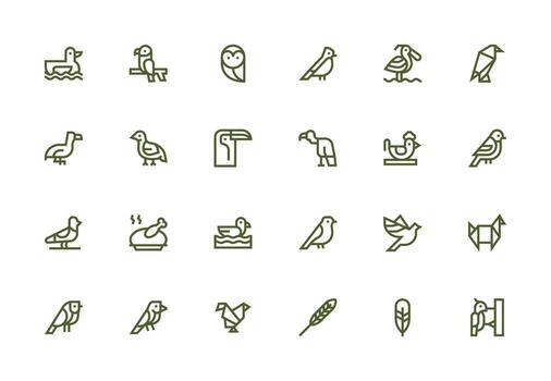 Bird Visual Pack containing 24 Thick Line Line Icons UI and UX Focused Icon Collection vector