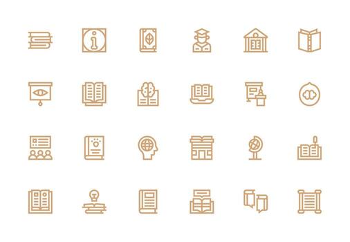 Knowledge including 24 Thick Line Line Illustrations Fully Editable Icon Set for Web vector