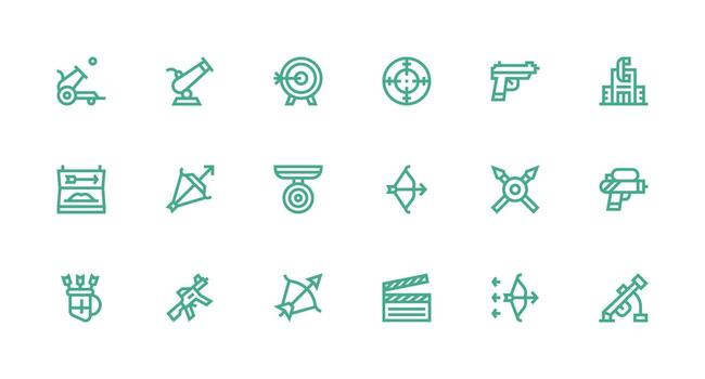 18 Strong Stroke Line Vectors for Shooting Theme Core Icon Collection for Daily Tasks