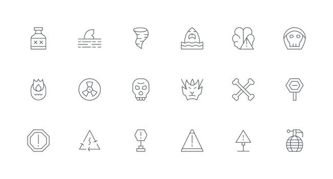 Minimal Line Style Danger Sign Icons with 18 Vectors UI Icon Set