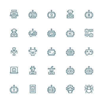 Medium Stroke Outline Style Robot Icons with 25 Vectors Icon Collection Set