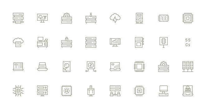 32 Thin Line Icons for Computing Graphics Design Ready Icon Set for Teams vector