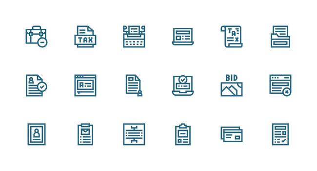 Submission Design Icons featuring 18 in Strong Stroke Line Style All-Purpose Icon Design Pack vector