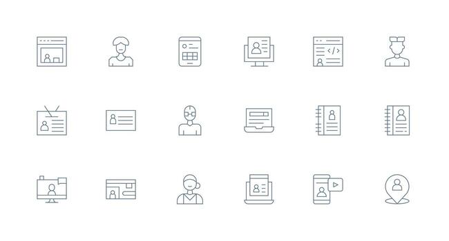 User Data Icon Collection with 18 Minimal Line Designs Outline Icon Pack vector