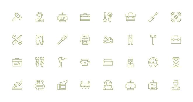 Thin Line Style Mechanic Icons with 32 Vectors Multi-Purpose Icon Set