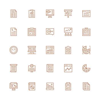 25 íconos para reporte en medio carrera contorno formato píxel Perfecto íconos para moderno aplicaciones vector