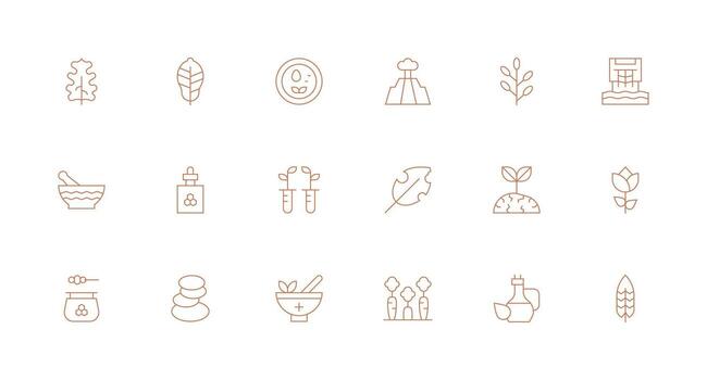 Natural Design Icons featuring 18 in Minimal Line Style Sharp Icons for Presentations vector